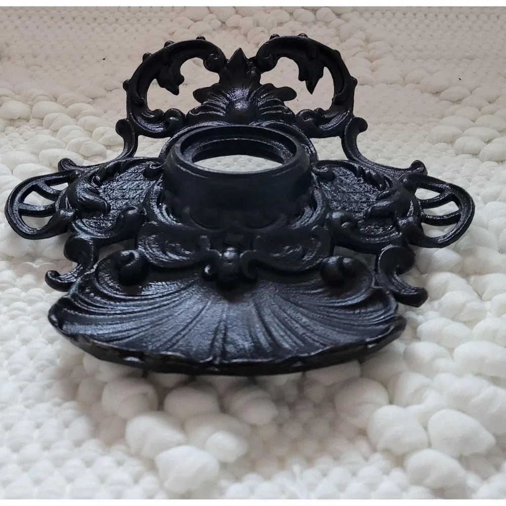 Antique Ornate Inkwell Holder Cast Iron / Vintage Office Decor